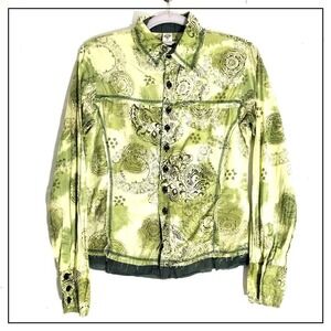 Prana Women Shirt S Green Cottage Button Raw Hem Embroidered Western Casual